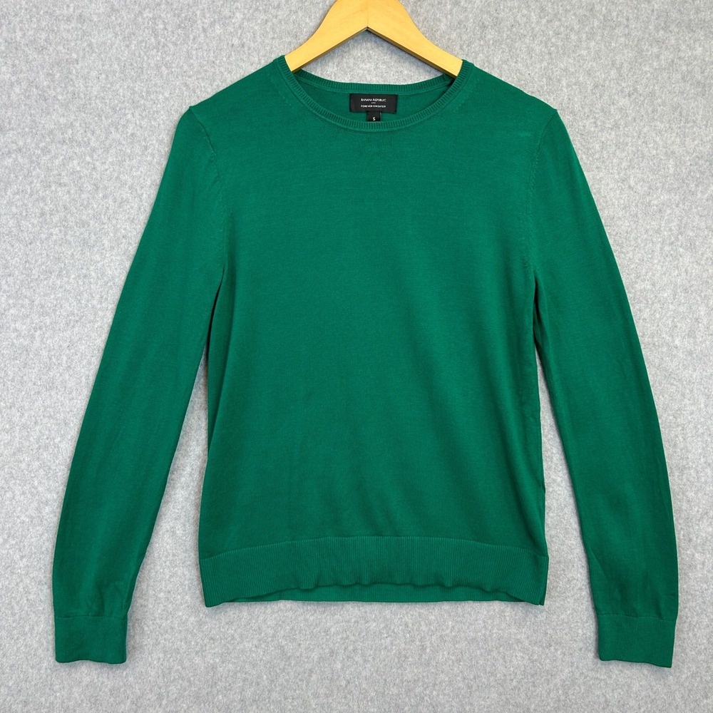 Banana Republic Small Forever Sweater Kelly Green Crew Neck Preppy Minimalist